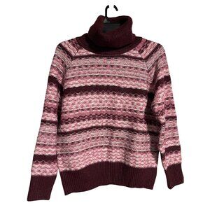 Industry Turtleneck Sweater Womens M Burgundy Combo Heavyweight Knit Pattern